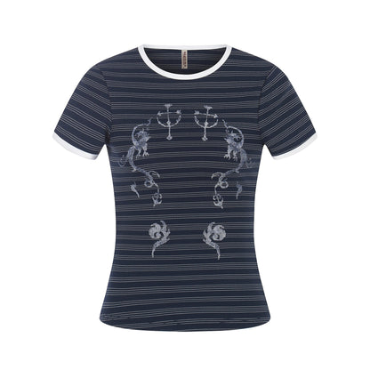 Wind Pattern Printed Stripe Short Sleeve T-Shirt Color - Blocking Edge Design - UrbanNest Co