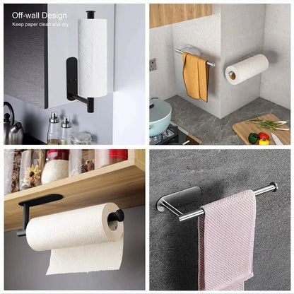 Kitchen Paper Towel Holder Adhesive Tissue Hanger Toilet Roll Paper Dispenser Cabinet Storage Napkin Rack Bathroom Accessories - UrbanNest Co