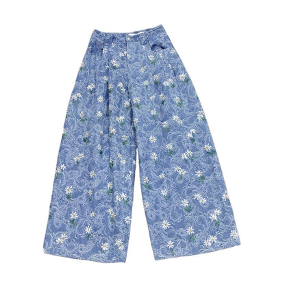 Fashionable Embroidered Denim Pants with Heavy Beading and Jacquard Pattern - UrbanNest Co