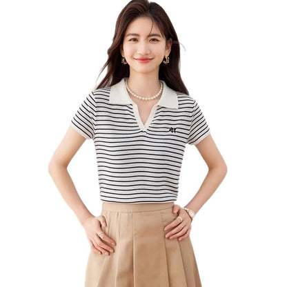 Elegant Turn - Down Collar Short Sleeve T-Shirt for Women Plus Size Polo Neck Versatile Casual Top, Slimming Fit - UrbanNest Co