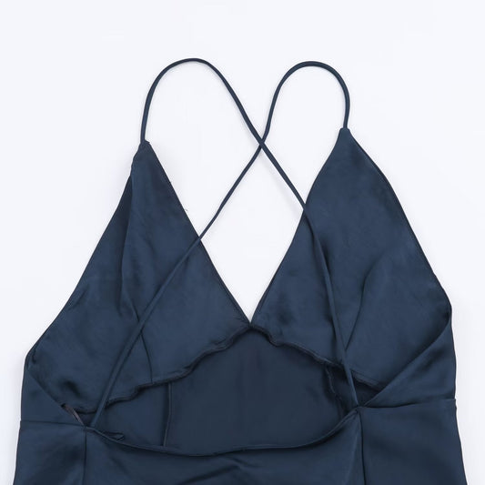 A - line silk satin texture long dress - UrbanNest Co