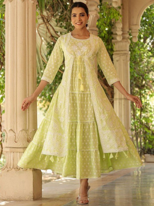 Women's Fit & Flare Maxi Dress with Ethnic Motif Embroidery - UrbanNest Co