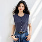Color - blocked Stripe Round Neck False Two - Piece T-Shirt, Casual Loose Fit Top for Women - UrbanNest Co