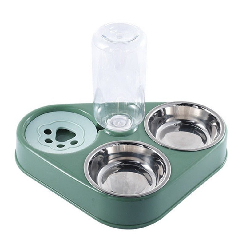 500ML Dog Bowl Cat Feeder Bowl With Dog Water Bottle Automatic Drinking Pet Bowl Cat Food Bowl Pet Stainless Steel Double 3 Bowl - UrbanNest Co