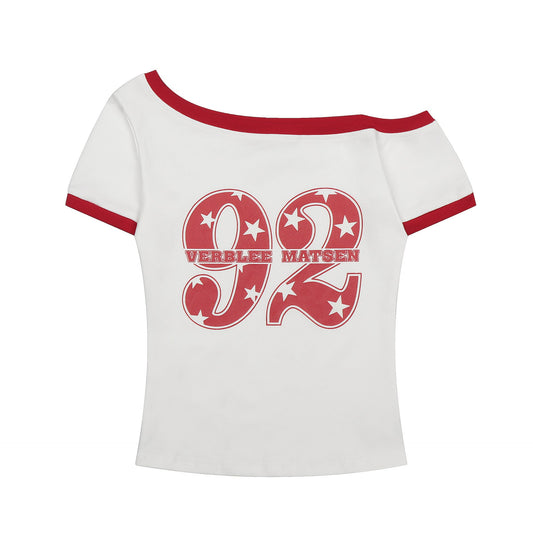 Shoulder T-Shirt Slim Fit Color - Blocked Edge, Off - Shoulder Short Sleeve Top - UrbanNest Co