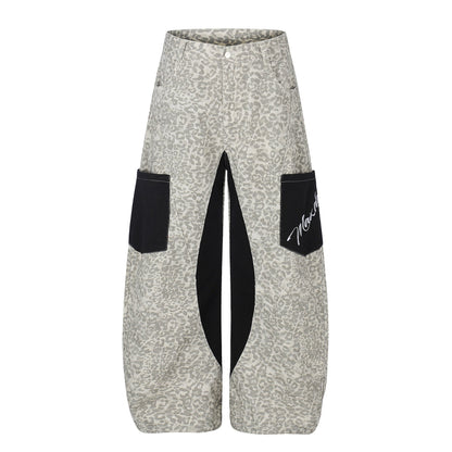 Color - Blocking Pocket Design Loose Straight Leg Wide Leg Versatile Floor - Length Trousers - UrbanNest Co