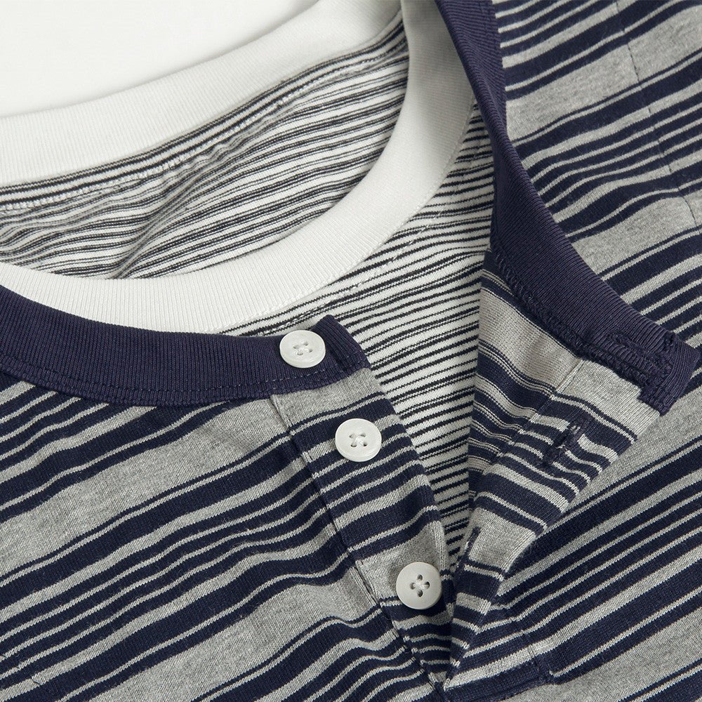 Splicing fake two striped short sleeves - UrbanNest Co
