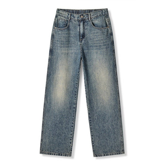 Washed Denim Pants Men Loose Straight Fit Half Elastic Simple Long Trousers - UrbanNest Co