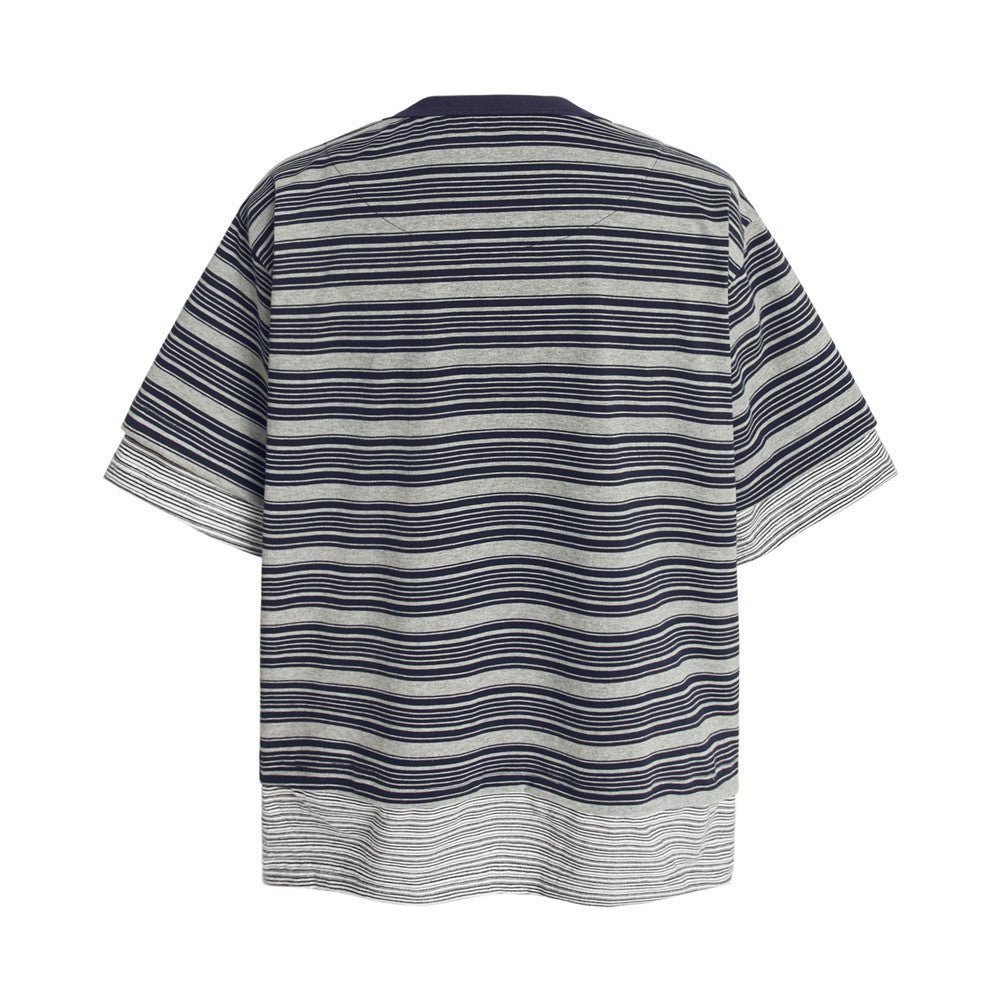 Splicing fake two striped short sleeves - UrbanNest Co