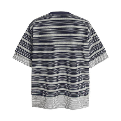 Splicing fake two striped short sleeves - UrbanNest Co