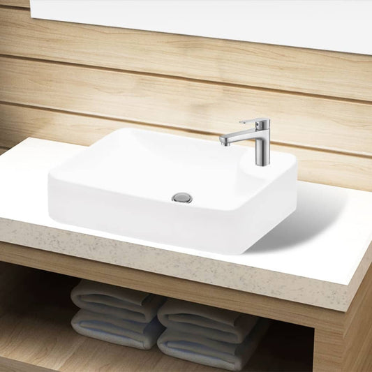 NNEVL Ceramic Bathroom Sink Basin with Faucet Hole White - UrbanNest Co