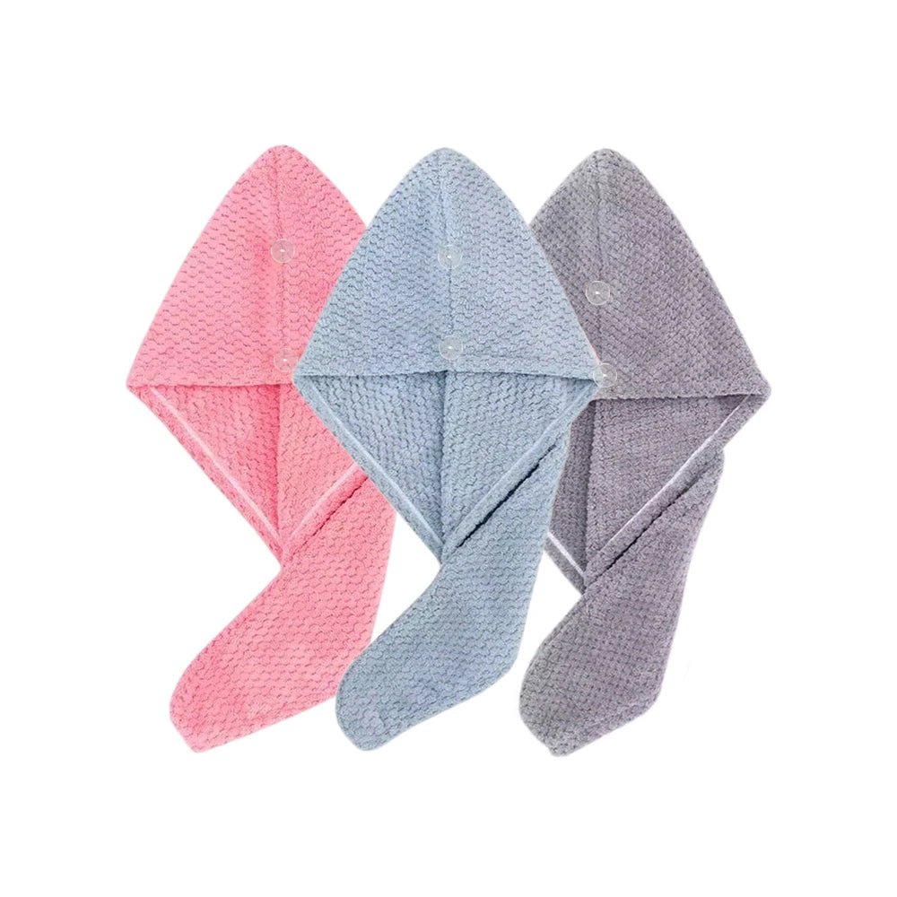 Solid color hair towel Textured dry hair cap 9.8 "X 25.5" absorbent hair towel wrap for button - down women - UrbanNest Co