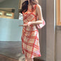 Everyday Stylish Red Checkered Ruffled High - Low Waist Sleeveless Dress Fashion Spring - UrbanNest Co