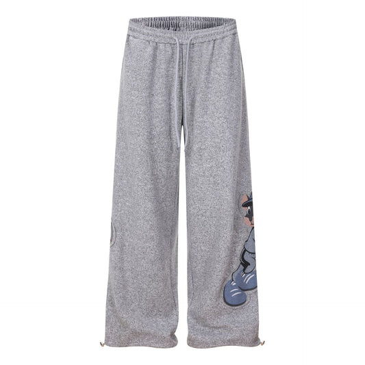 Cartoon Baseball Mouse Applique Sweatpants Loose Straight Leg Cuffed Casual Sport Long Pants Wholesale - UrbanNest Co