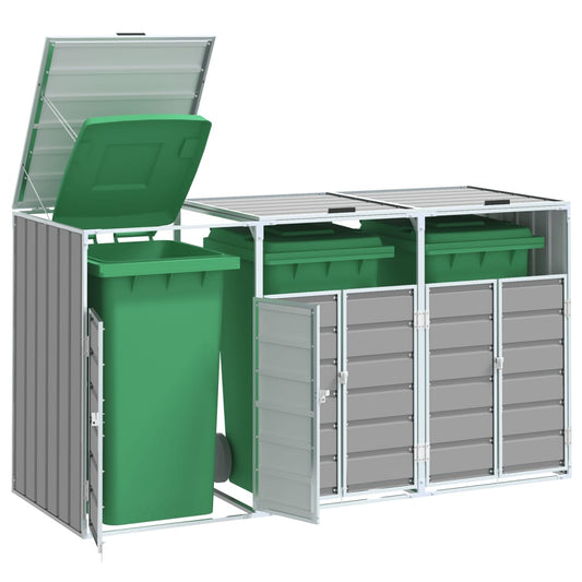 NNEVL Wheelie Bin Storage for Triple Bins Grey 216x81x115 cm Steel - UrbanNest Co