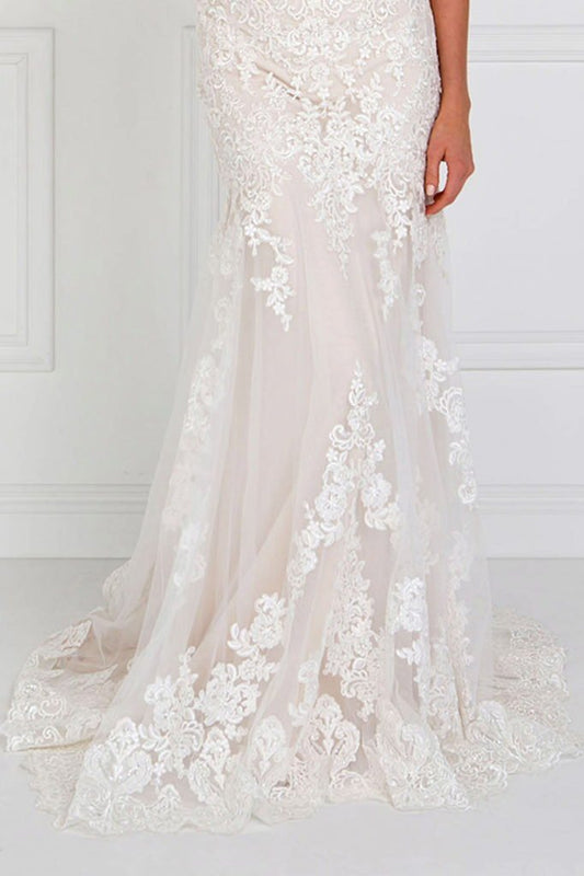 Lace V - Neck Mermaid Long Dress With Lace Applique - UrbanNest Co