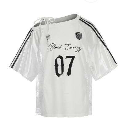 Number Print Off - Shoulder Baseball Style T-Shirt Casual Short Sleeve Top - UrbanNest Co