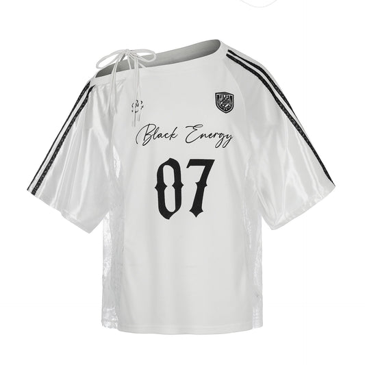 Number Print Off - Shoulder Baseball Style T-Shirt Casual Short Sleeve Top - UrbanNest Co