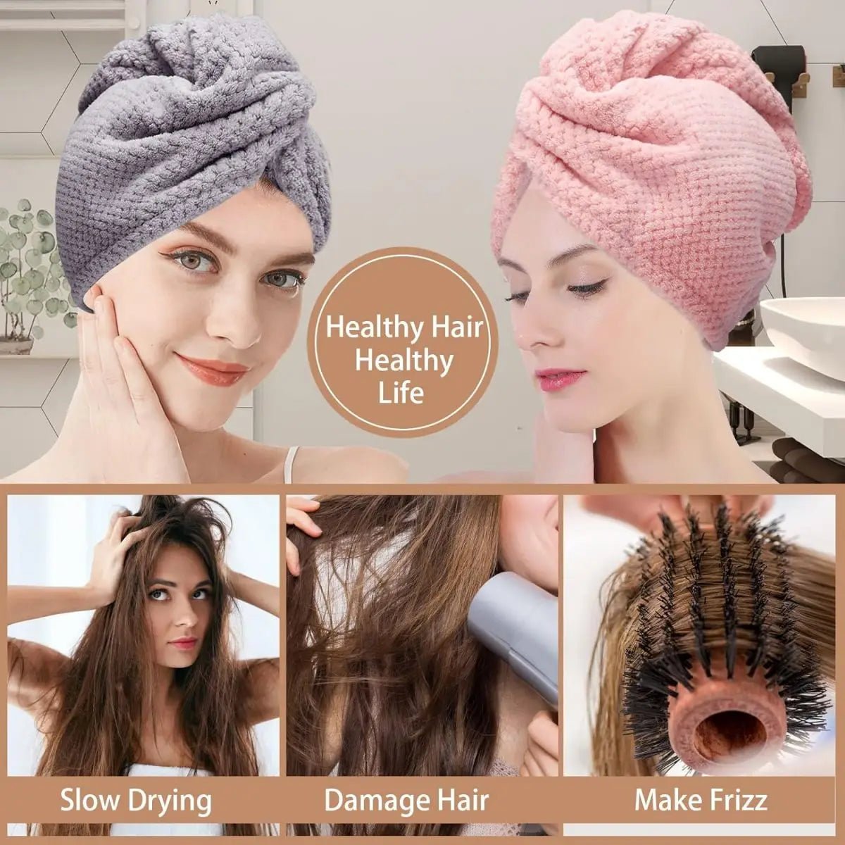 Solid color hair towel Textured dry hair cap 9.8 "X 25.5" absorbent hair towel wrap for button - down women - UrbanNest Co