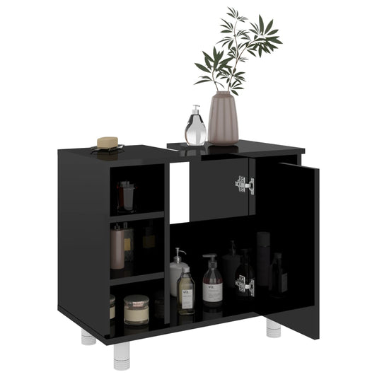 NNEVL Bathroom Cabinet High Gloss Black 60x32x53.5 cm Chipboard - UrbanNest Co