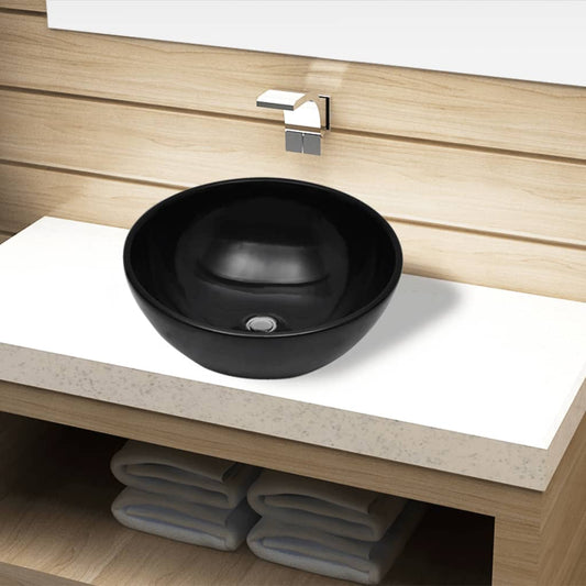 NNEVL Ceramic Bathroom Sink Basin Black Round - UrbanNest Co