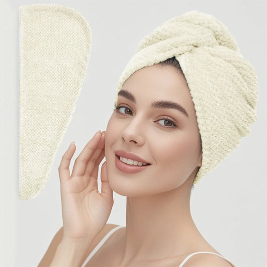 Solid color hair towel Textured dry hair cap 9.8 "X 25.5" absorbent hair towel wrap for button - down women - UrbanNest Co