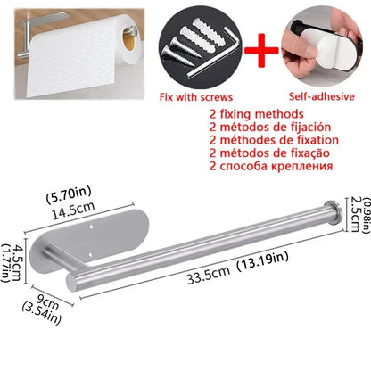 Kitchen Paper Towel Holder Adhesive Tissue Hanger Toilet Roll Paper Dispenser Cabinet Storage Napkin Rack Bathroom Accessories - UrbanNest Co