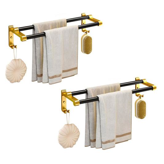 SOGA 2X 61cm Wall - Mounted Double Pole Towel Holder Bathroom Organiser Rail Hanger with Hooks - UrbanNest Co