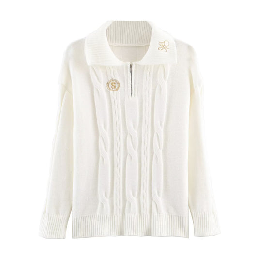 Loose polo shirt embroidered knit top for women's clothing - UrbanNest Co