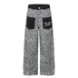 Leopard Print Patchwork Denim Pants Unisex Loose Straight Leg Wide Leg Long Pants - UrbanNest Co