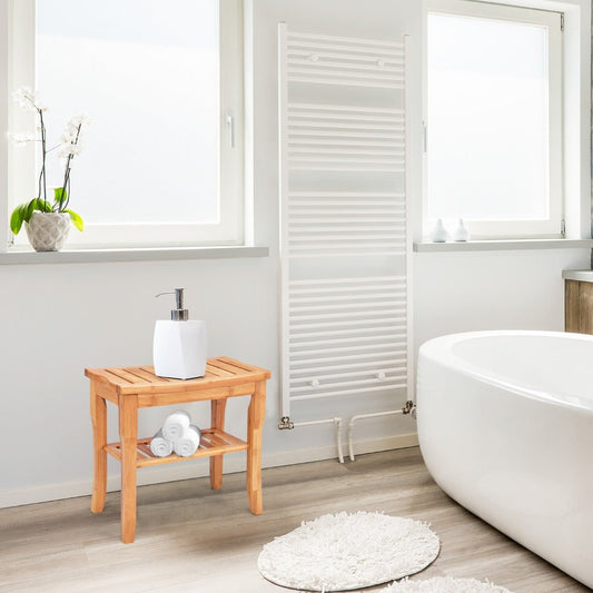 NNECW Bamboo Shower Bench Seat with Storage Shelf for Bath - UrbanNest Co