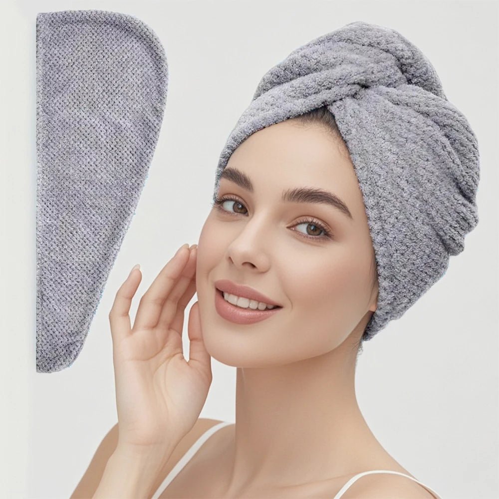 Solid color hair towel Textured dry hair cap 9.8 "X 25.5" absorbent hair towel wrap for button - down women - UrbanNest Co