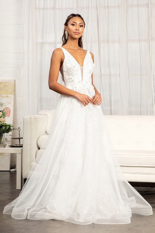 3 - D Flower Embroidered Mesh A - line Dress w/ Rhinestone and Jewel Embellished - UrbanNest Co