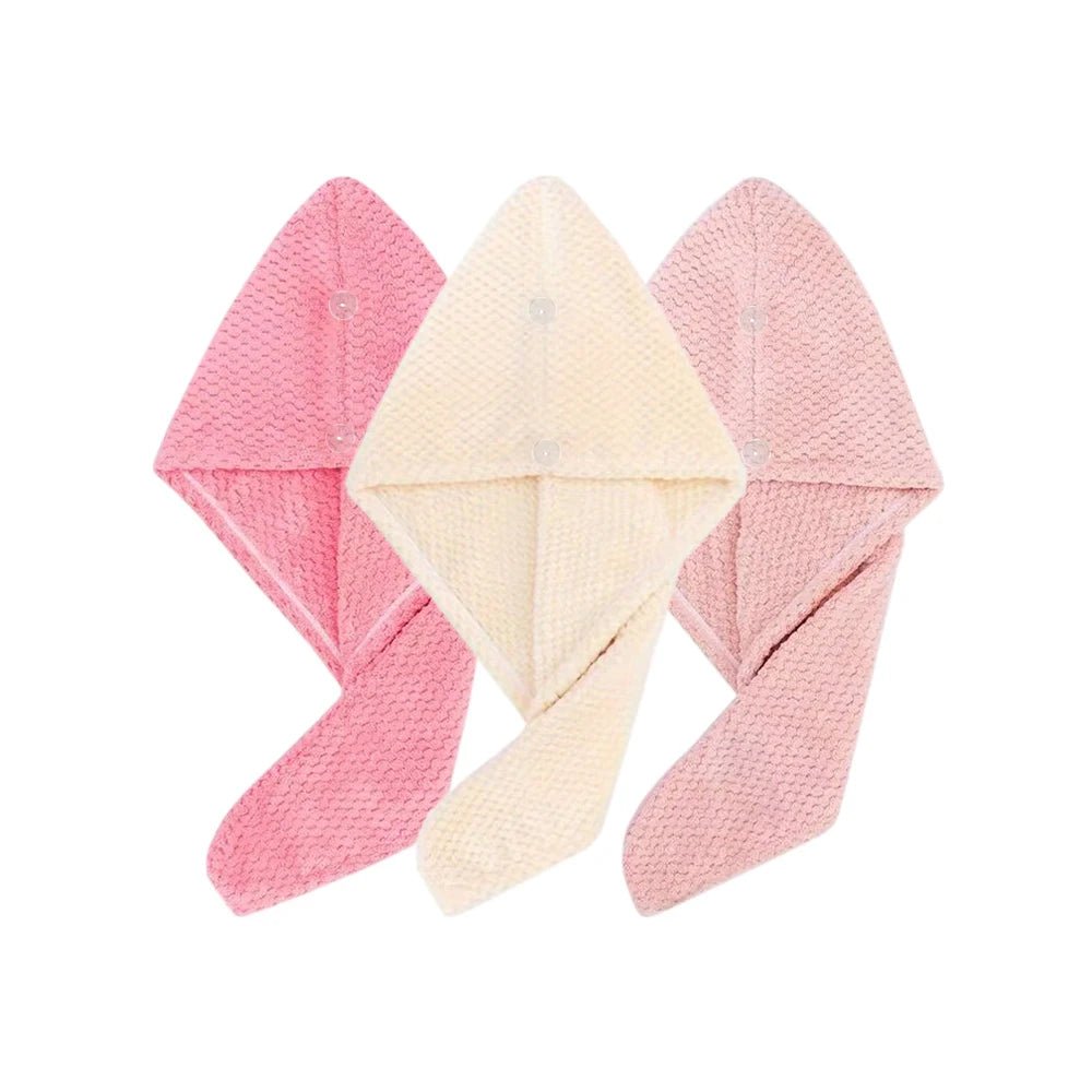 Solid color hair towel Textured dry hair cap 9.8 "X 25.5" absorbent hair towel wrap for button - down women - UrbanNest Co
