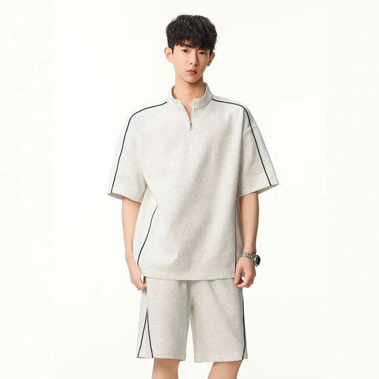 Lightweight Breathable Street - Style Striped Polo Shirt and Shorts Set for Men - UrbanNest Co