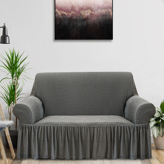 SOGA 2 - Seater Grey Sofa Cover with Ruffled Skirt Couch Protector High Stretch Lounge Slipcover Home Decor - UrbanNest Co