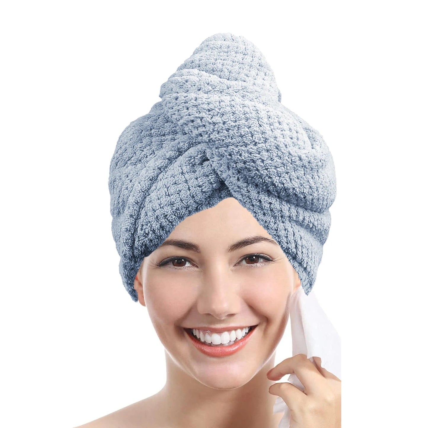 Solid color hair towel Textured dry hair cap 9.8 "X 25.5" absorbent hair towel wrap for button - down women - UrbanNest Co