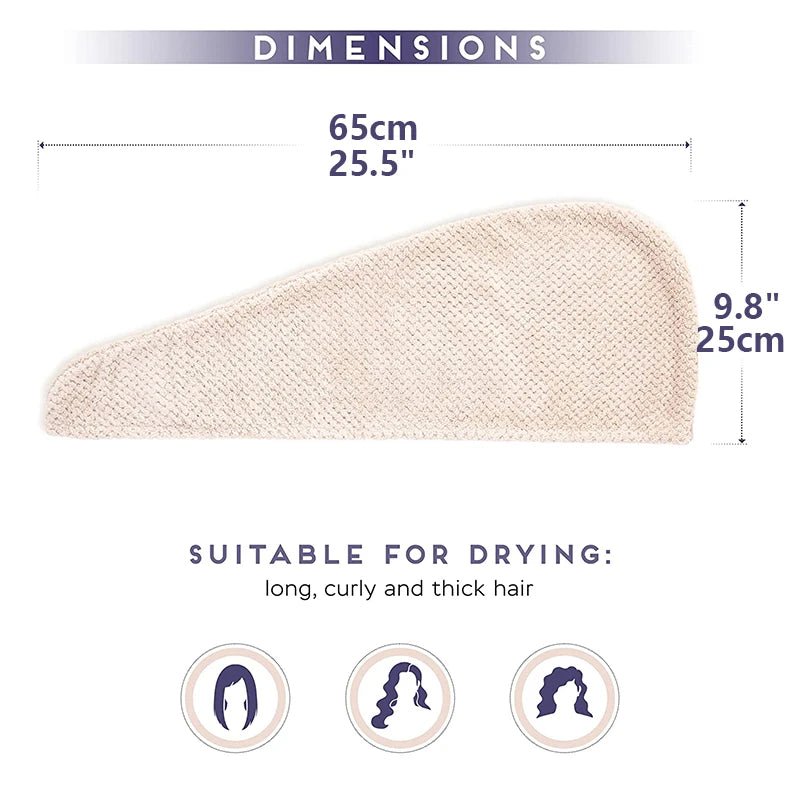 Solid color hair towel Textured dry hair cap 9.8 "X 25.5" absorbent hair towel wrap for button - down women - UrbanNest Co