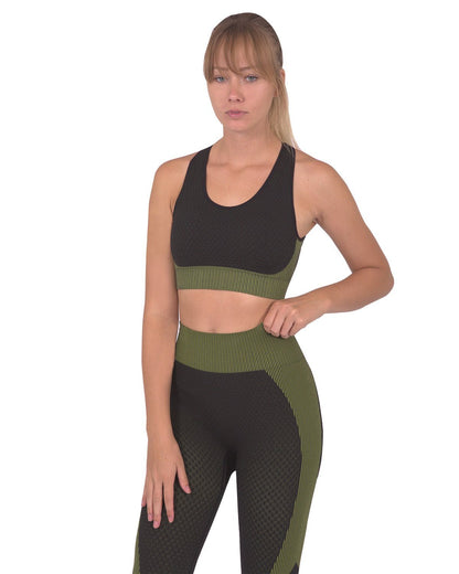 Trois Seamless Sports Bra - Black with Green - UrbanNest Co