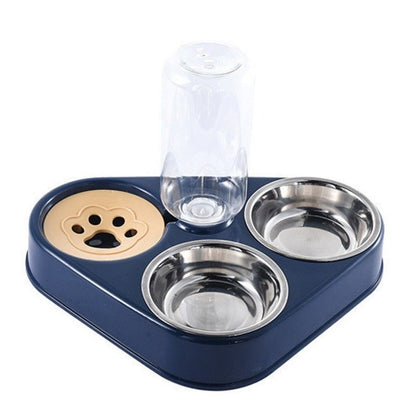 500ML Dog Bowl Cat Feeder Bowl With Dog Water Bottle Automatic Drinking Pet Bowl Cat Food Bowl Pet Stainless Steel Double 3 Bowl - UrbanNest Co