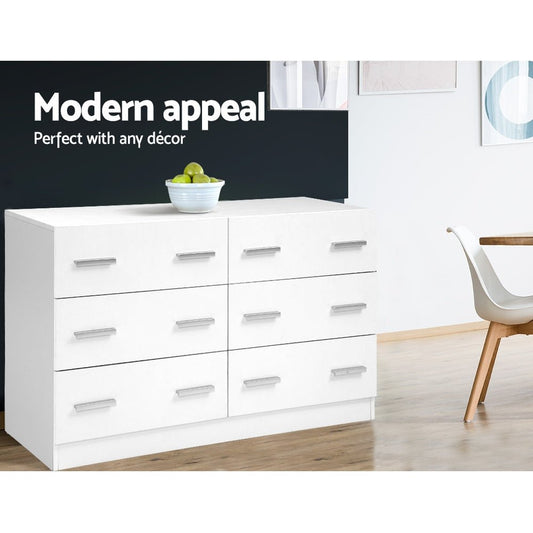 NNEDSZArtiss 6 Chest of Drawers Cabinet Dresser Tallboy Lowboy Storage Bedroom White - UrbanNest Co