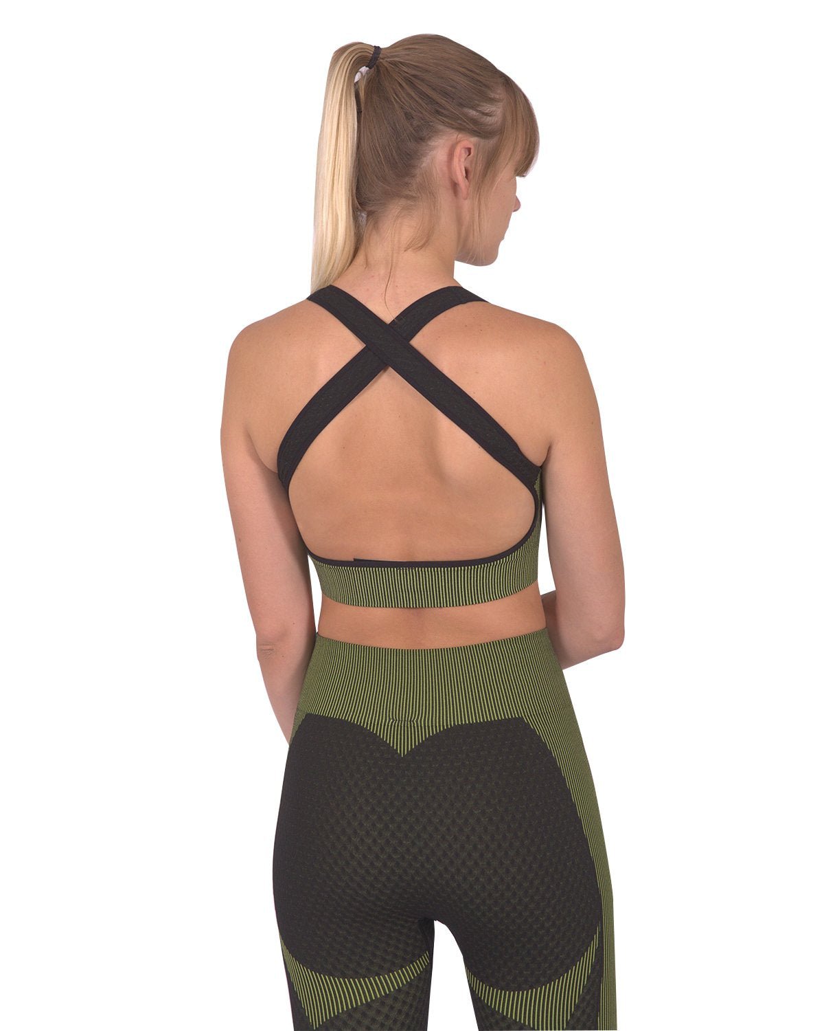 Trois Seamless Sports Bra - Black with Green - UrbanNest Co