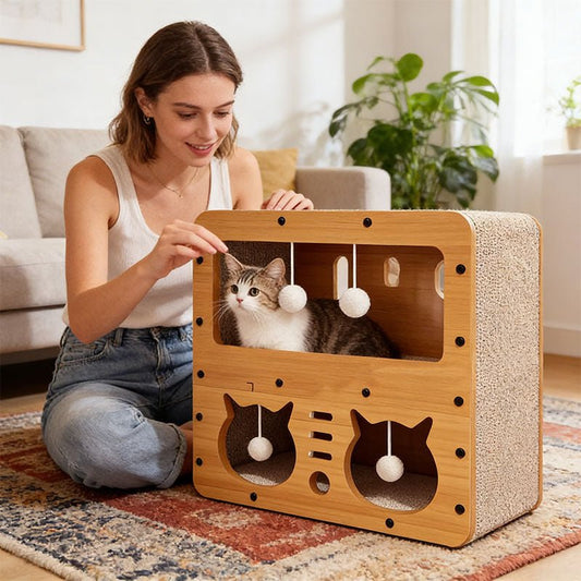 3 - in - 1 Cat House, Bed & Scratch Post - Multi - Layer Structure Made of Soft, Eco - Friendly Cardboard - UrbanNest Co