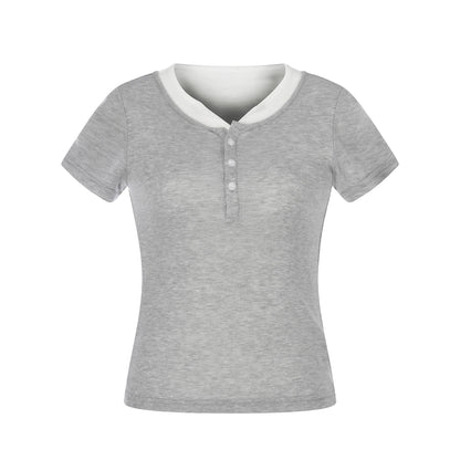 Two - Piece T-Shirt Slim Fit with Button Design Versatile and Professional Style Top - UrbanNest Co