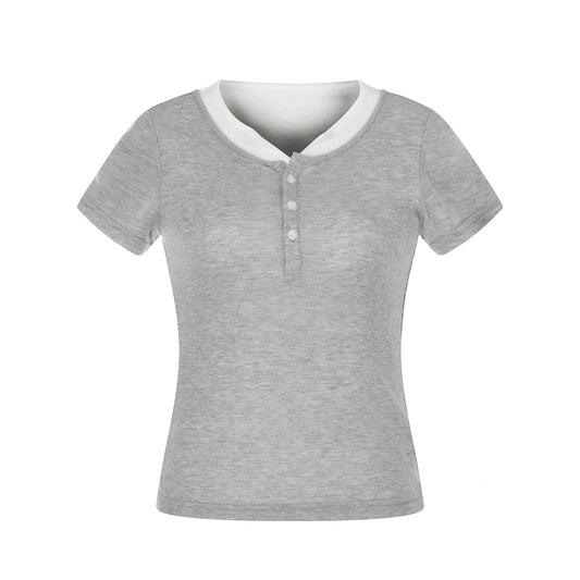 Two - Piece T-Shirt Slim Fit with Button Design Versatile and Professional Style Top - UrbanNest Co