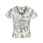Distressed Leopard Print V - Neck Short Sleeve T-Shirt Streetwear Chic Style with Cross Rhinestone Embellishment - UrbanNest Co