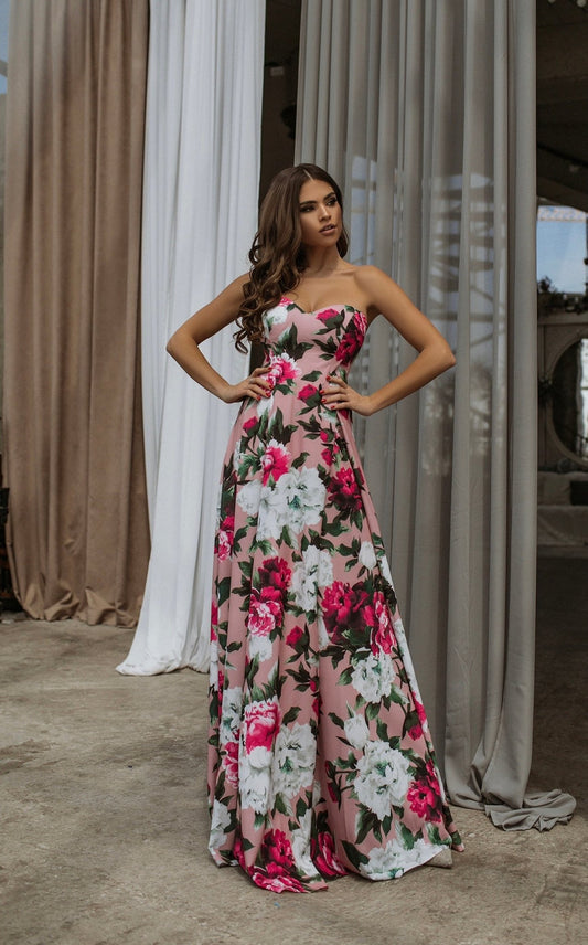 Peony Floral Off Shoulder Corset Maxi Dress - Made to Measure in the UK - UrbanNest Co