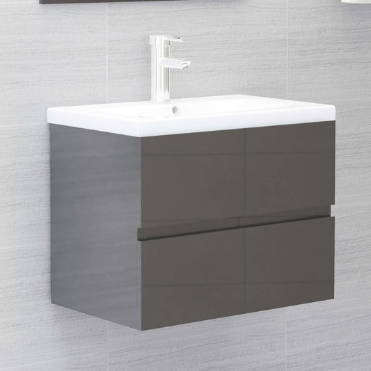 NNEVL 2 Piece Bathroom Furniture Set High Gloss Grey Chipboard - UrbanNest Co