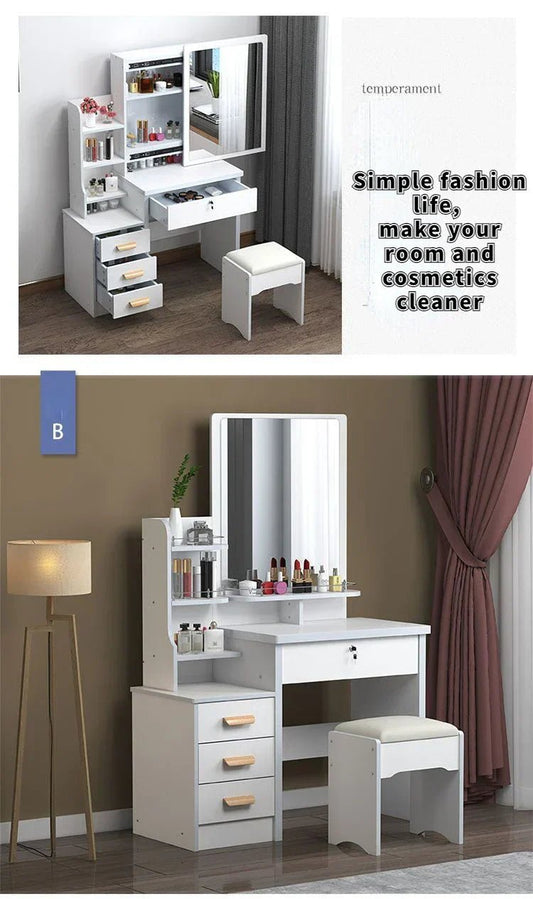 NNEOBA Elegance in Simplicity: White Dressing Table Set with Sliding Mirror & Ample Storage - UrbanNest Co