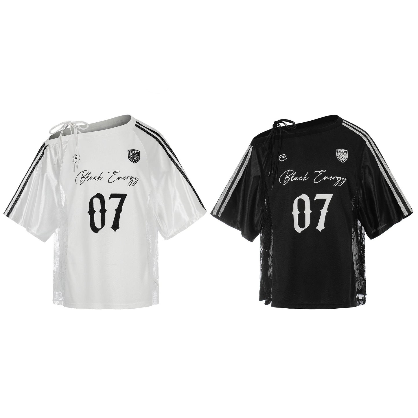 Number Print Off - Shoulder Baseball Style T-Shirt Casual Short Sleeve Top - UrbanNest Co